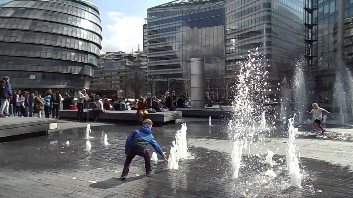 Water is passed in a thin layer to receive solar energy which is stored. Humans looking into it also donate electrons as the water is flowing downward and it becomes an anodic site. All the new fountains are using this system in my opinion. This is in London, UK.