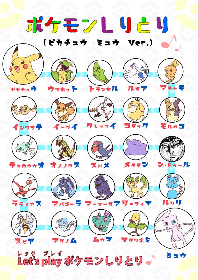 ポケモンしりとり
歌詞とは違うポケモンがいます、探してみてください 