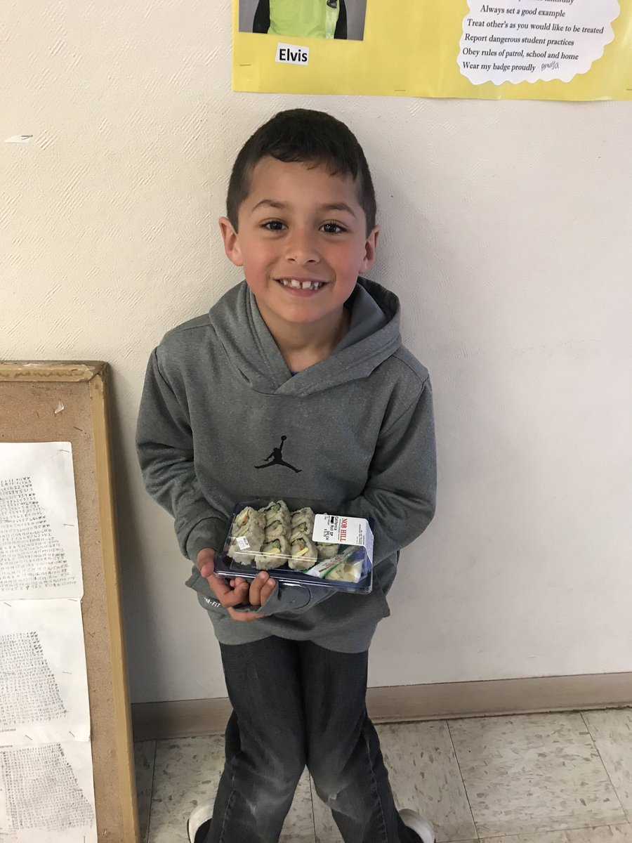 MacQuiddyElem's tweet photo. Josiah got his reward!  California Roll! https://t.co/kRcJVCqTb9