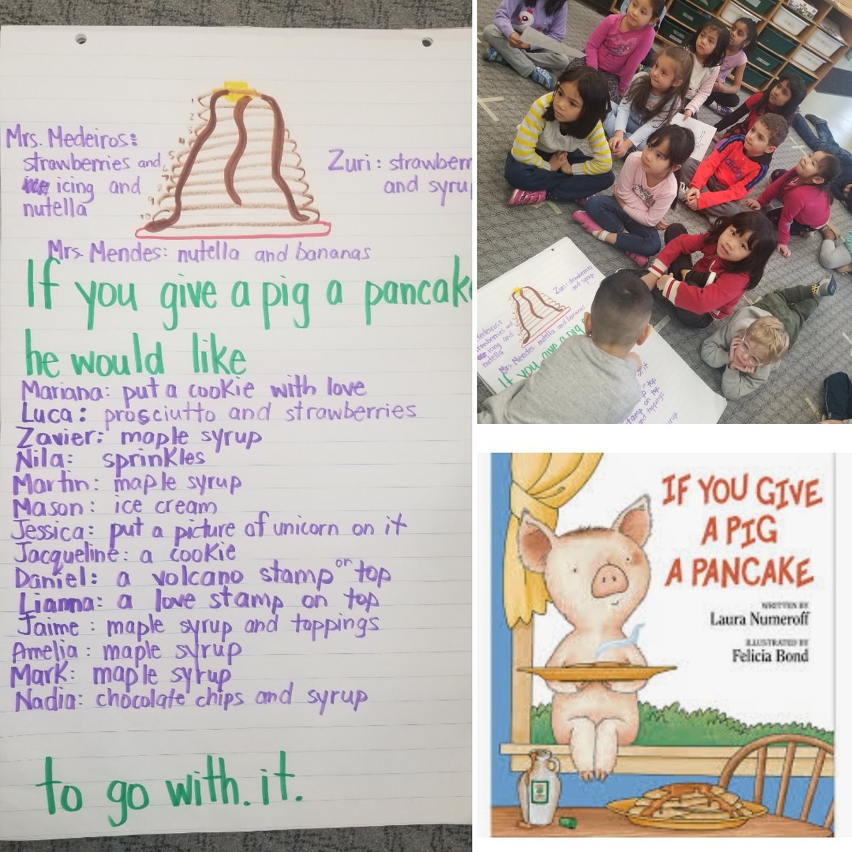 Reading:
 If you give  Pig a Pancake by @LauraNumeroff 

#literacybehaviours #predictions  #imagination #readingstrategies #usinginformationfromtext #usinginformationfrompictures #futureauthours #futureillustrators #exploreplaylearn #learnthroughplayandinquiry
