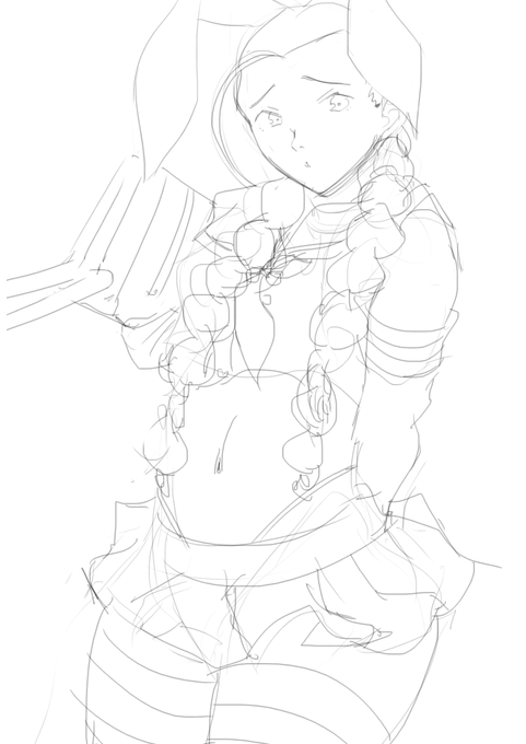 島風のコスプレしてるキャミィが描きたかったラフ 