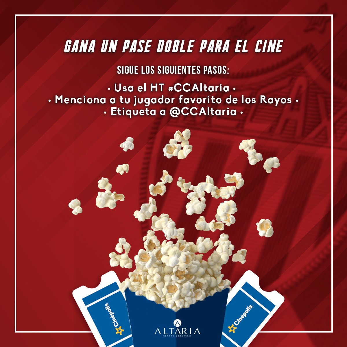 CCAltaria's tweet photo. Participa para ganar un pase doble para el cine cortesía de @Altaciamx 🎬✨
Para participar tienes que:
1. Seguirnos en twitter.
2. Hacer un tweet con las instrucciones de la imagen. 

*El ganador será elegido al azar
Se anunciará el jueves 27 de febrero a las 6:00 pm https://t.co/rkdY5hQoLt