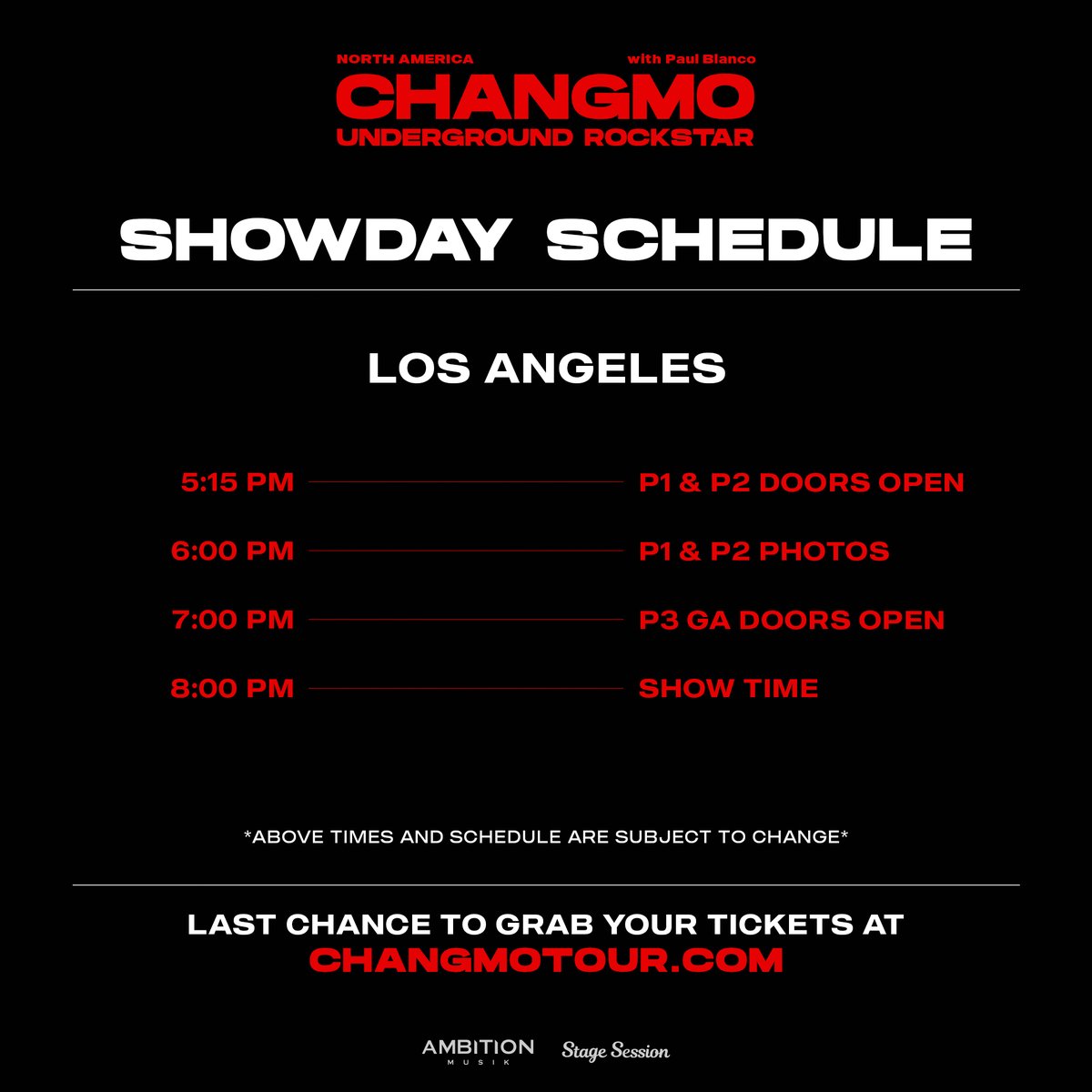 kpopmeent's tweet photo. #Seattle #Vancouver #LA, your Show Day Schedule is here 🗓️ Mark off the HYPEST night of your life in your calendar

🚨#CHANGMOinNA starts soon❗Get your ticket BEFORE IT’S TOO LATE 🚨

BUY NOW 🛍https://t.co/jxlpZKj6Bc 

#CHANGMO #PaulBlanco #AMBITIONMUSIK #StageSession https://t.co/aNVmeccq7z