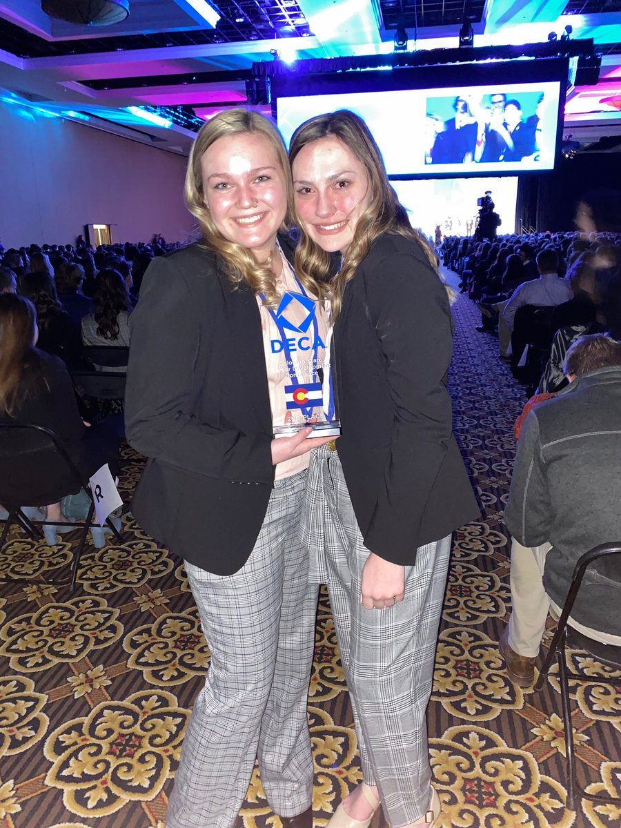 The EHS delegation representing at DECA State, including our officer team. Congratulations to Katelyn Moose and Brookelyn Rhuby for bringing home 2nd place in Business Growth Plan. #RaptorPride <a href="/EHSDECA3/">Eaglecrest Deca🔴⚫️⚪️</a> 🔴⚫️⚪️