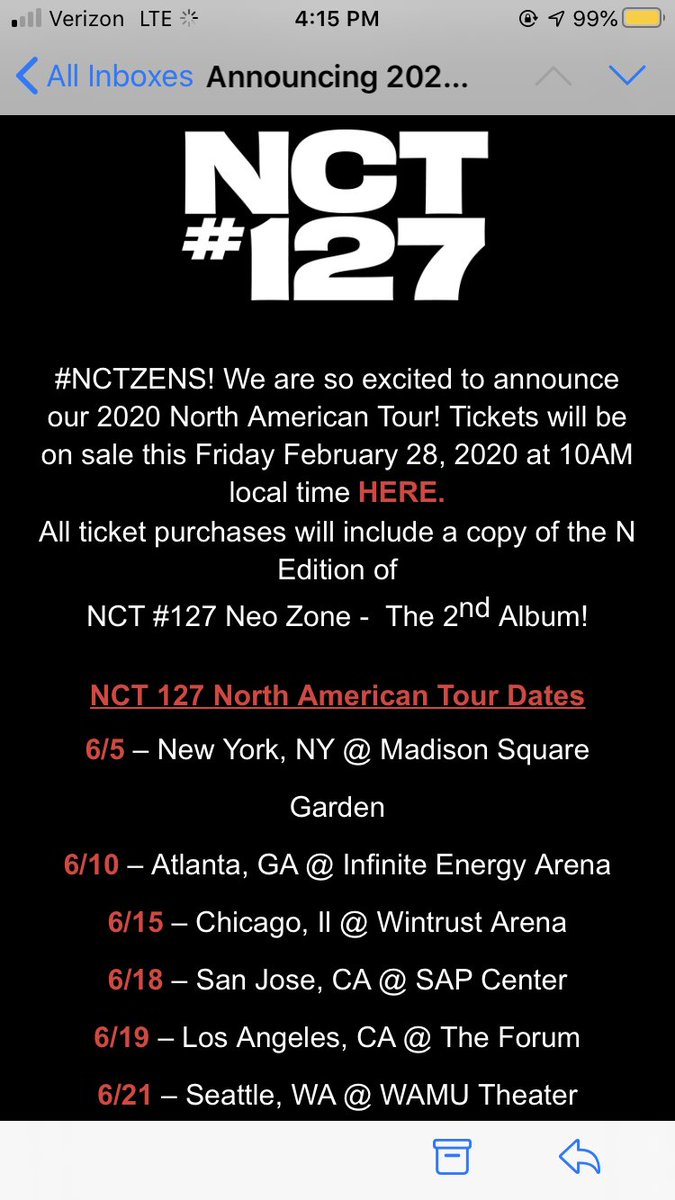 nct127_phoenix's tweet photo. So it’s official...I just got this email 😞 https://t.co/Kz3UuE2aRr