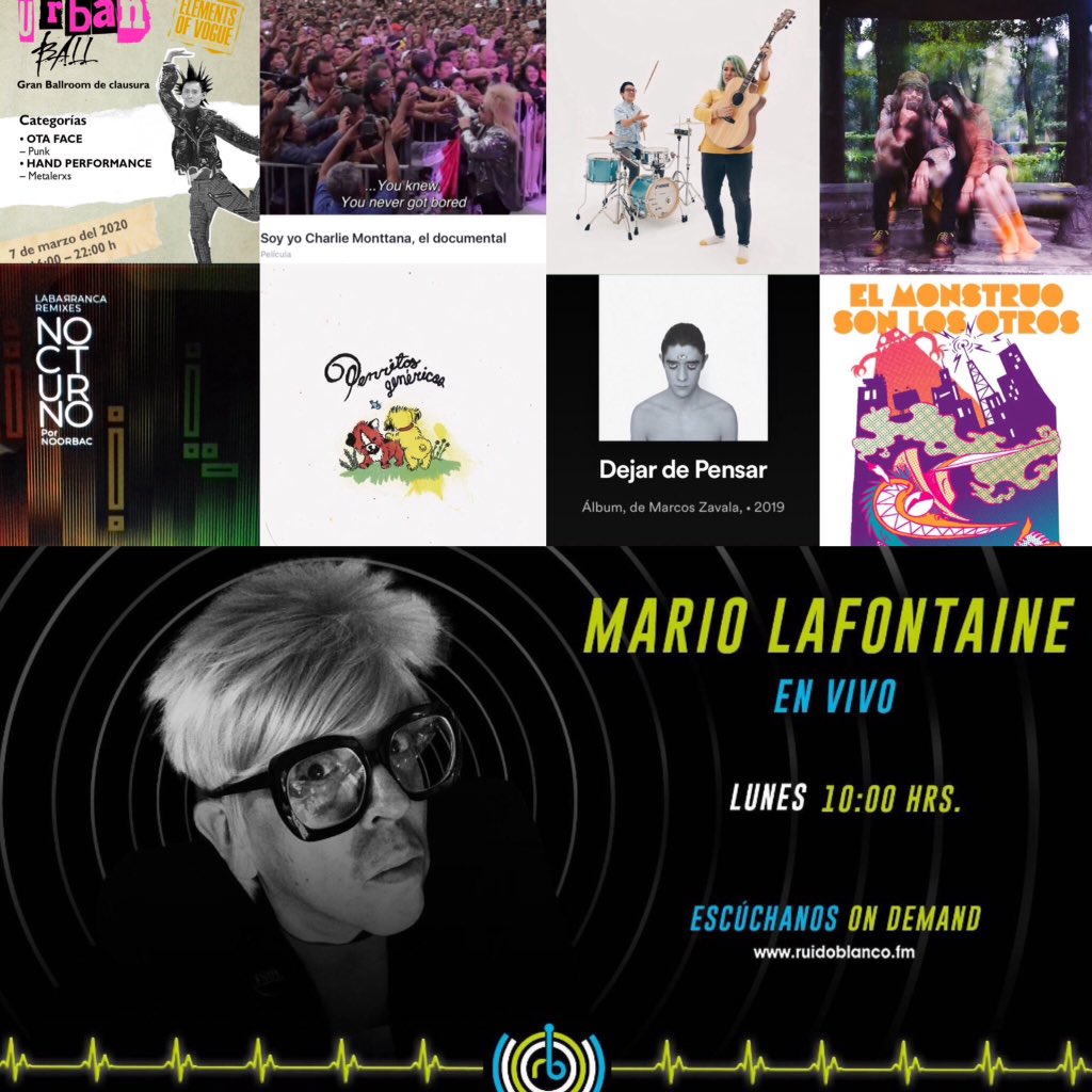 lafontainetouch's tweet photo. Y estos son los artistas eclécticos que estarán conmigo en #Ruido2020 en vivo de @ruidoblancofm @iHeartRadioMx  durante marzo :  @pachoparedes @Charliemonttana @LaBarrancaMx @carlos_bergen #perritosgenericos @Fryturamamx @andrealpmx @Solitario_Mx @EMSLOmex https://t.co/6wJSqxAxoM