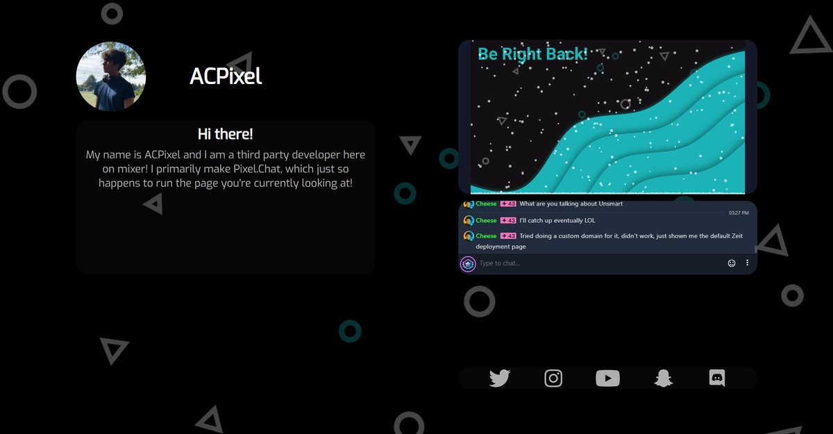 ACPixel's tweet image. Introducing Pixel-Bio to Pixel.Chat! Your own personal stream pages, designed by YOU! Get a free sub-domain, soon with custom domains! acpixel.pxl.bio With a full editor, you can customize it to fit YOUR look.