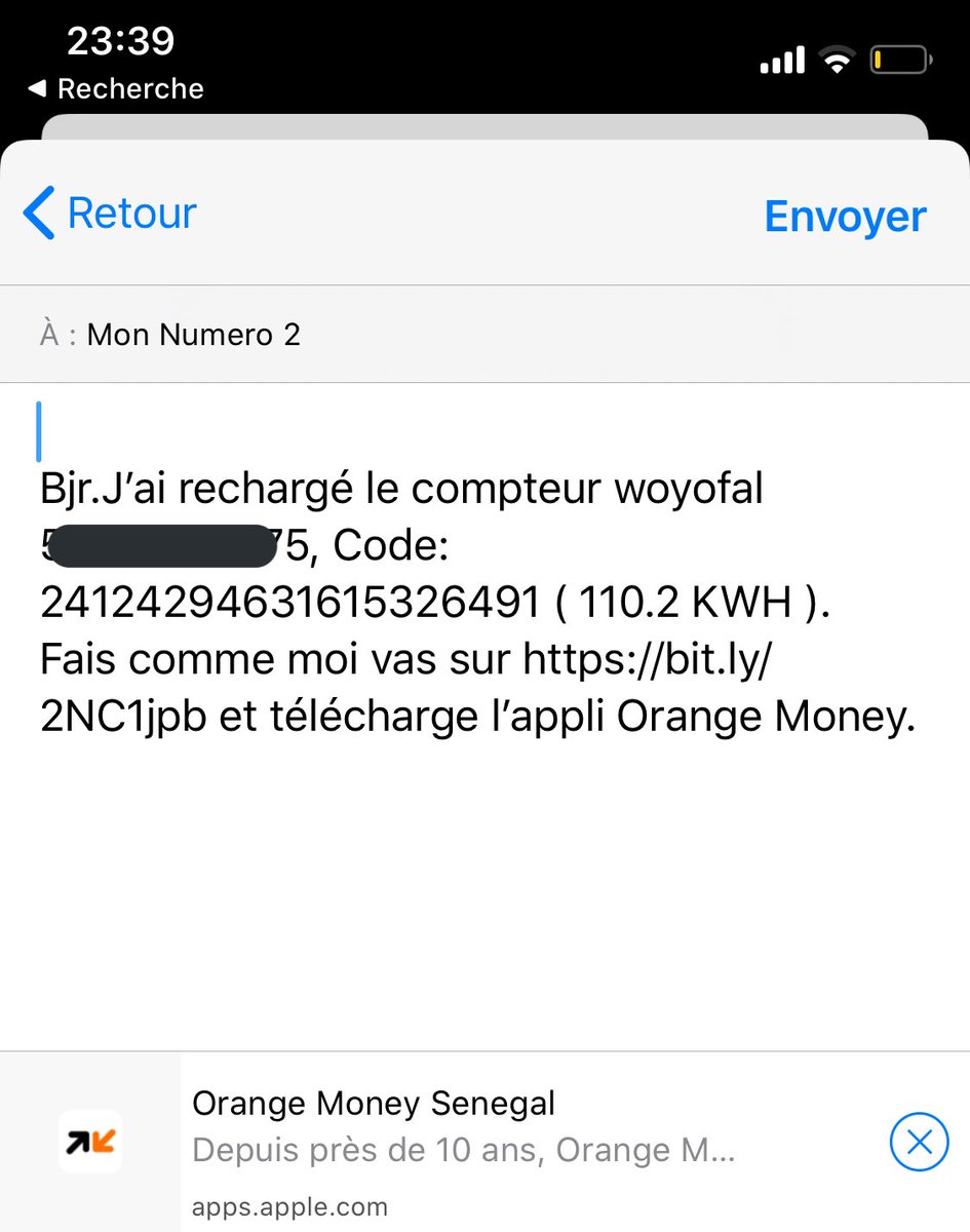 mousstra1512's tweet photo. Genial ! Depuis l’appli Orange Money, lorsque je fais un achat code de recharge #woyofal j’ai un bouton #partager...! Fini les screenshots & share vers la personne qui est à la maison ou un autre foyer! #UX #EmpathieClient! Téléchargez vite cette merveille dans les stores 😊 https://t.co/RuVtT565Gk