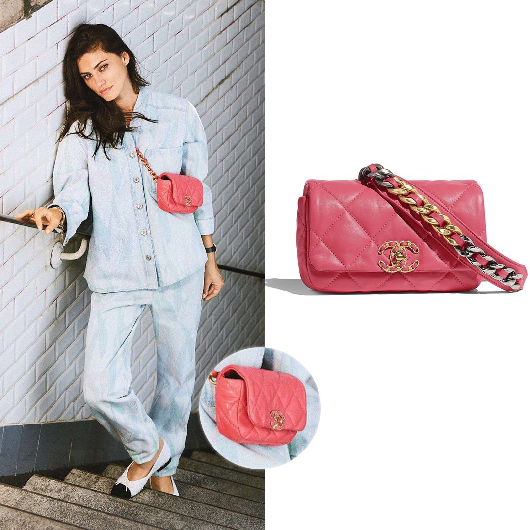 Dress Like Phoebe Tonkin on X: [2020]  Posing for Grazia France wearing a  #chanel 19 Waist Bag in Lambskin, Gold-Tone, Silver-Tone & Ruthenium-Finish  Metal ($3,600) in Pink. #phoebetonkin  / X