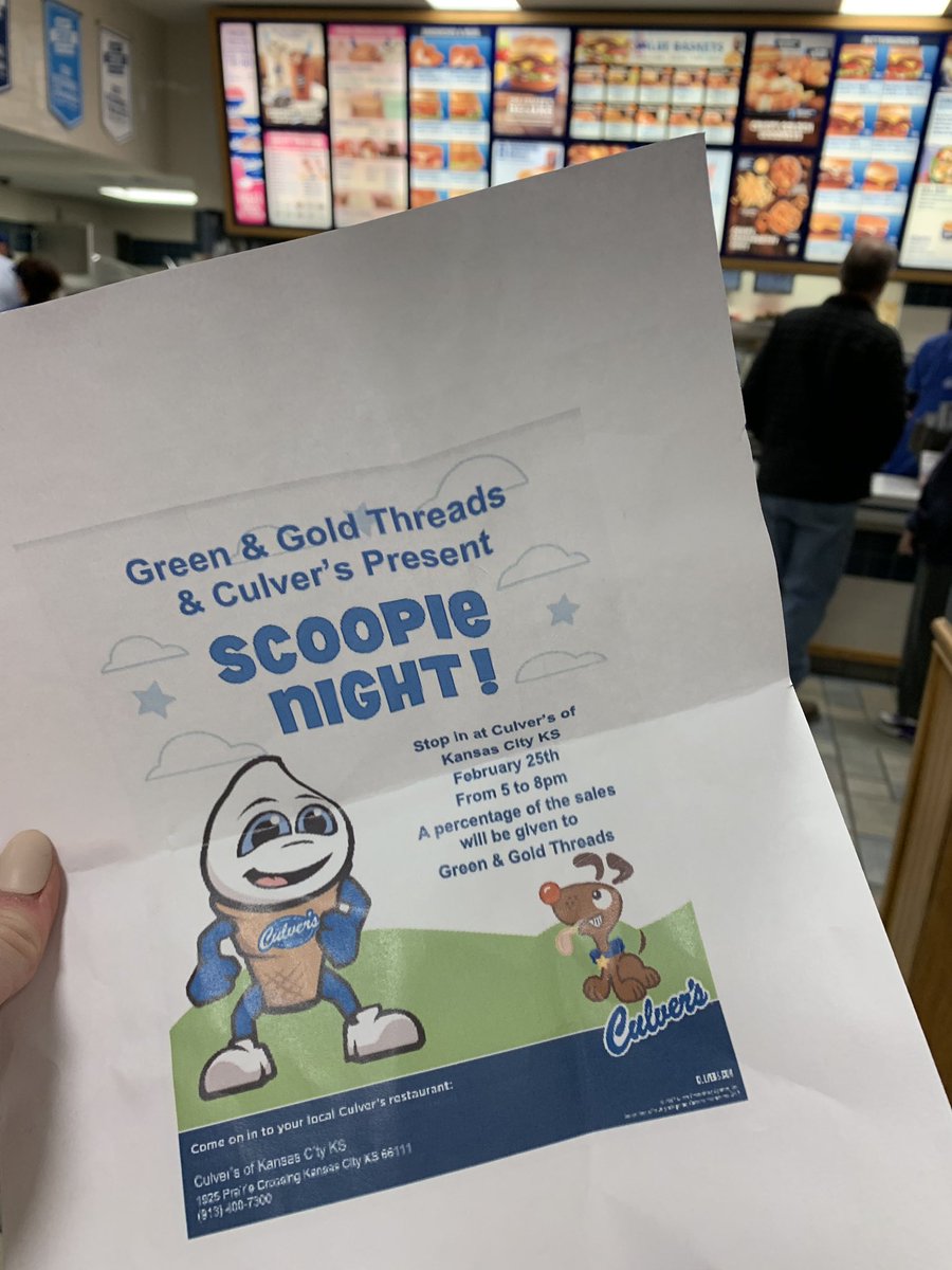 Don’t forget to stop in at Culver’s tonight from 5-8!!