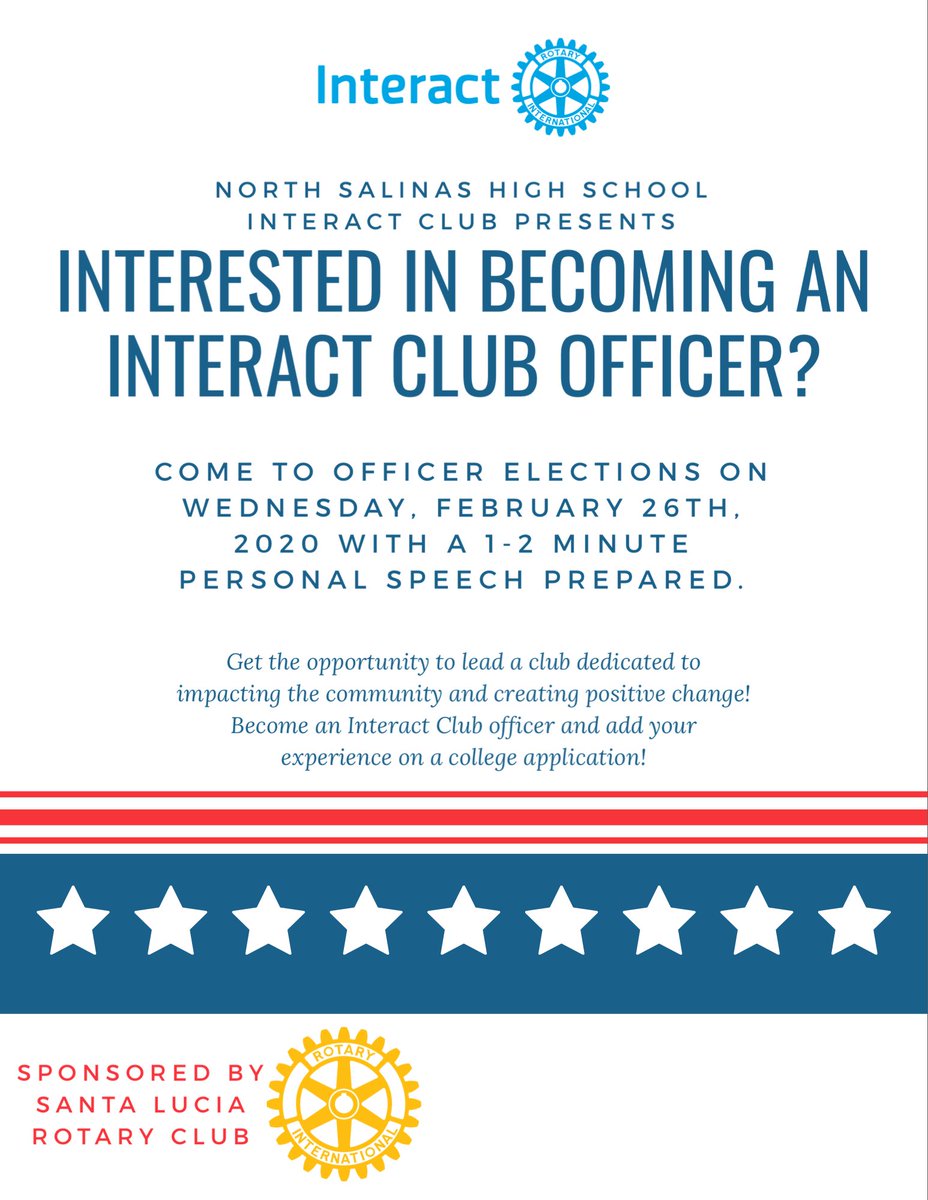 nshsinteract_'s tweet image. Come to the meeting tomorrow (February 26th) to elect next year’s officers! Be a part of a great club and get the opportunity to create change! 💙💛