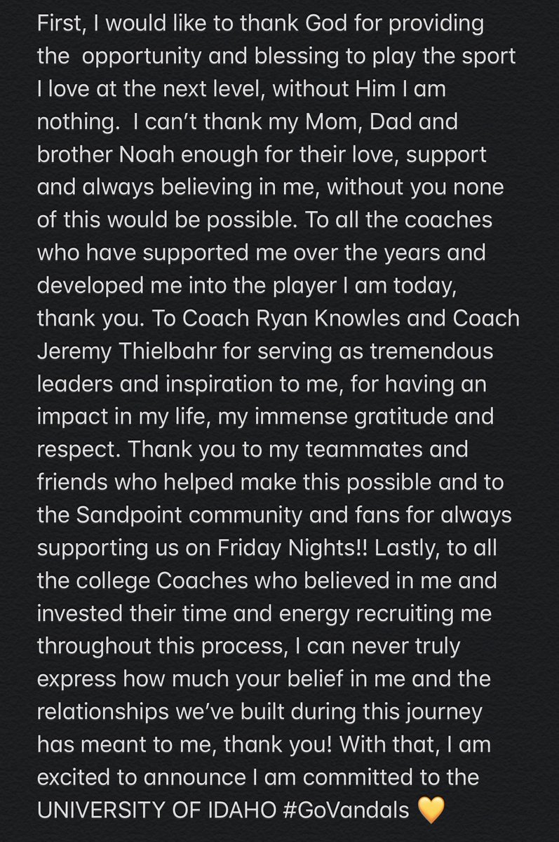 Christian Niemela (@c_niemela) on Twitter photo Excited to announce that I am committed to the UNIVERSITY OF IDAHOđź’› #GoVandals #JoinTheTribeFromTheNorth <a href="/VandalFootball/">Idaho Football</a> <a href="/CoachCink/">Kris Cinkovich</a> <a href="/CoachT_Spencer/">Tony (TS) Spencer</a> <a href="/SHSBulldogFB/">Sandpoint Football</a> Excited to announce that I am committed to the UNIVERSITY OF IDAHOđź’› #GoVandals #JoinTheTribeFromTheNorth <a href="/VandalFootball/">Idaho Football</a> <a href="/CoachCink/">Kris Cinkovich</a> <a href="/CoachT_Spencer/">Tony (TS) Spencer</a> <a href="/SHSBulldogFB/">Sandpoint Football</a>