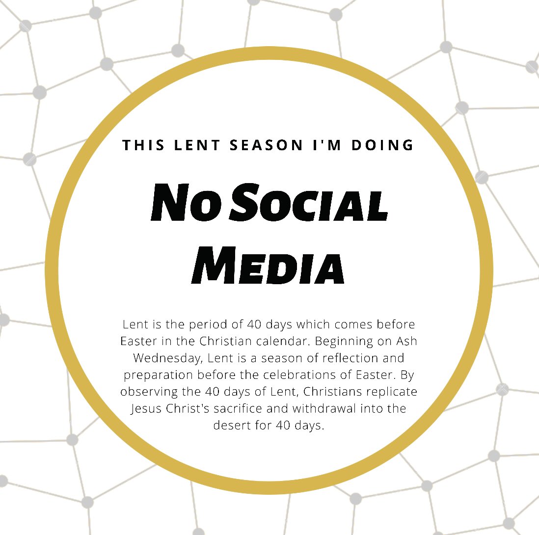 denisecar22's tweet photo. ✌🏽out friends! This Lent season I'll be doing no socials! I'm shamefully addicted to my phone and am excited to see how this will unfold! Wish me luck and pray for me. ✝️ https://t.co/EWpItUI2l0