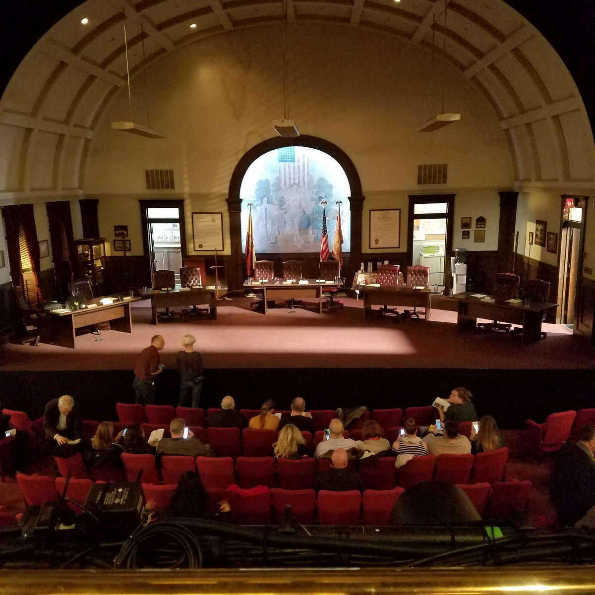 The set of #TheMinutes . The Cort Theater, Midtown Manhattan. View from the mezzanine,  first row, center. Welcone back to Broadway, #ArmieHammer
