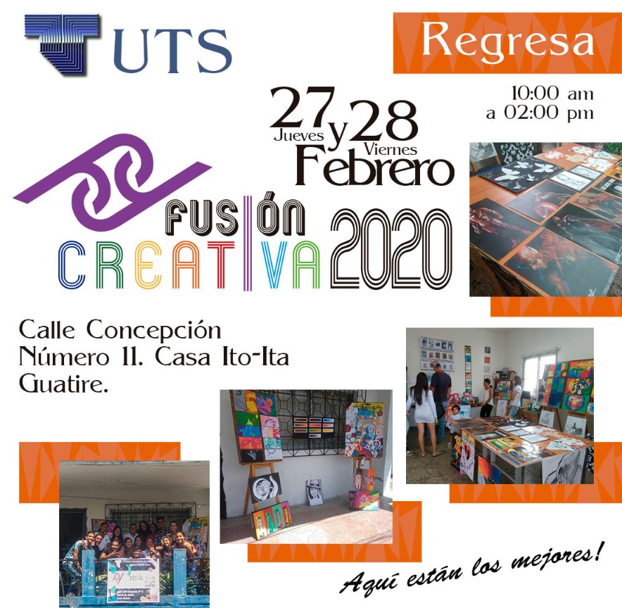 SentirUtesista's tweet photo. Este 2020 regresa la #FusiónCreativa. Te invitamos a que vivas la experiencia, presentamos una muestra del trabajo de nuestros alumnos de la Escuela de Diseño Gráfico y Publicidad. No te la pierdas.
#Sentirutesista
#UTSGuarenas
#FusiónCreativa2020
#DiseñoGráfico
#Publicidad https://t.co/x8pcEG9DkU