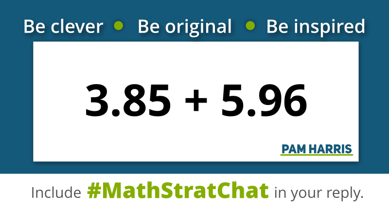 pwharris's tweet photo. It's time for #MathStratChat!
Rules: tweet a favorite, clever solution or find an equally clever strategy.
Like/Retweet so others will see!

#MTBoS #ITeachMath #MathIsFigureOutAble #MSMathChat #ElemMathChat #HSMathChat #T3Learns #DeafStemEd https://t.co/pjcI2CRZS8