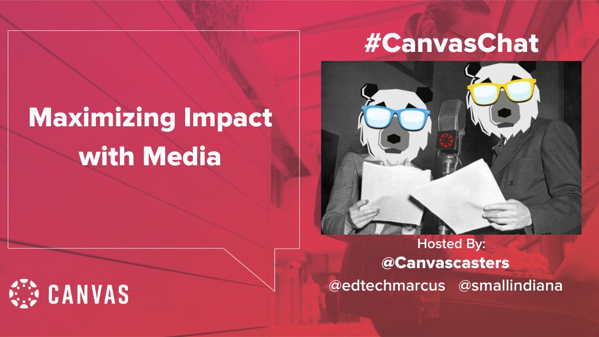 Canvas_by_Inst's tweet image. Join us on 2/26 for #CanvasChat! We’ll be discussing maximizing impact with media with @edtechmarcus &amp;amp; 
@smallindiana – aka the @canvascasters.
Preview the questions➡️bit.ly/CanvasChat2-26