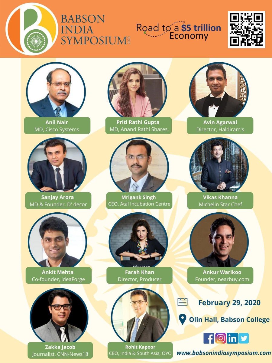 Our final speaker line up for the BIG day is here. Get ready to meet our eclectic speakers across a wide range of industries  at @babsonindiasymposium 
.
.
.

#bis #babsonindiasymposium #5trillioneconomy #babson #economy #business #digital #entertainment #startup #india