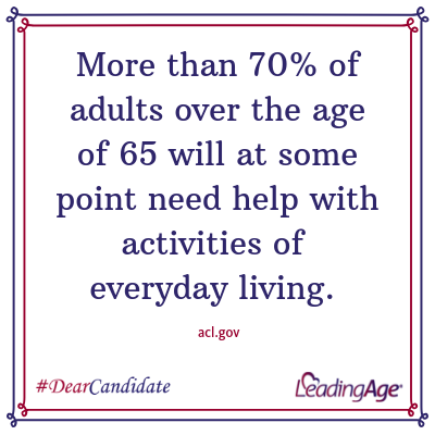 LeadingAge's tweet photo. #DearCandidate: did you know that more than 70% of adults over the age of 65 will at some point need help with the activities of everyday living? #longtermcare @joebiden @petebuttigieg  @mikebloomberg @amyklobuchar @BernieSanders @TomSteyer @ewarren  #DemDebate #Election2020 https://t.co/Tr1hw42G9H