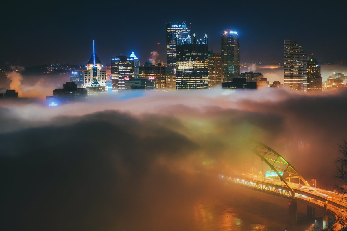 For some reason I don't think that I've ever shared this particular foggy #Pittsburgh image and I'm not sure why, because it's definitely one of my favorites. The way the Ft. Pitt Bridge is completely clear on one end and then just disappears into the fog is so surreal.