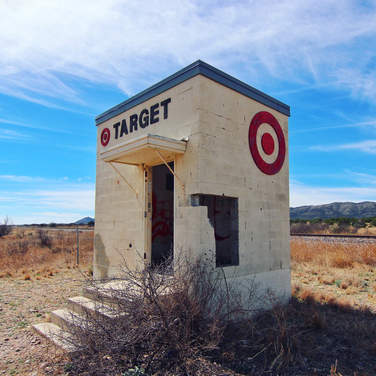 West Texas and Big Bend is a photographers dream. Stark landscapes with amazing foregrounds. 

Like the world’s smallest Target store. If you go too fast down the highway you’ll fly past it. And a humorous response to the Marfa Prada store. 

#westtexas #target #alpinetx #bigbend