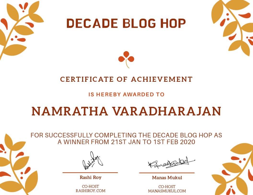 NamySaysSo's tweet photo. The #DecadeHop was an enriching experience with a wide variety of interesting posts which culminated on a high for me as I was declared one of the winners. Kudos to @manasmukul @RoyrashiRR for organizing the blog hop.

All the best for the next one #TheWomanThatIAm #RRxMM https://t.co/y1VMPRMxkQ
