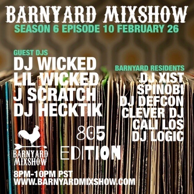 DjHecktik's tweet photo. Honored to get invited to rock on the @barnyardmixshow Wednesday night at 8pm along with my homies @Djwicked805 @djjscratch @djlilwicked thanku @xist @spinobi @djdefcon @cleverdj @djcalilos @iamdjlogic for the invite #djhecktik #barnyardmixshow #djwicked #djlilwicked #djjscratch https://t.co/TMOl6lTM1c