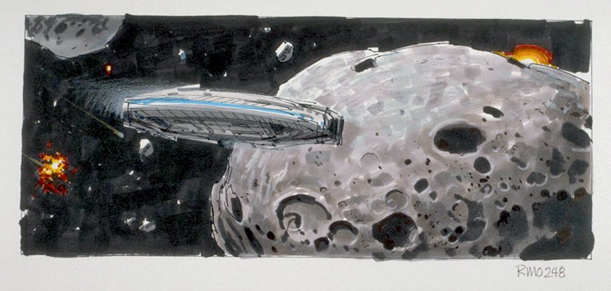 Art by Ralph McQuarrie for the asteroid belt sequence from THE EMPIRE STRIKES BACK.