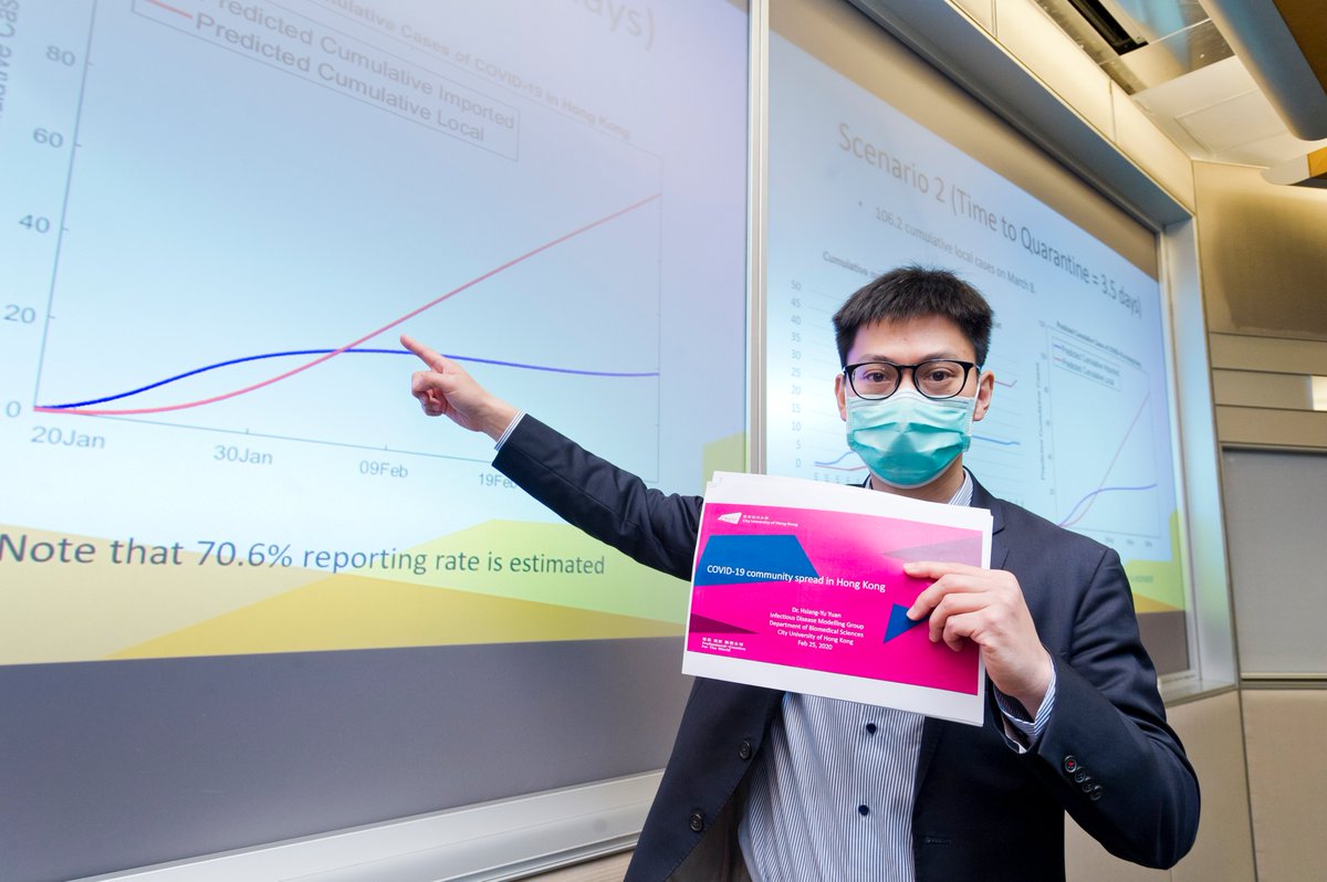 CityUHongKong's tweet photo. Dr Sean Yuan, Assistant Professor in Department of Biomedical Sciences at CityU, estimates that COVID-19 patients were quarantined after symptoms for 3.5 days, which can bring HK 60 infections from mid-Feb to mid-Mar. So early isolation is key in this case.https://t.co/NWGu0p7Yef https://t.co/U1XM1Yczw8
