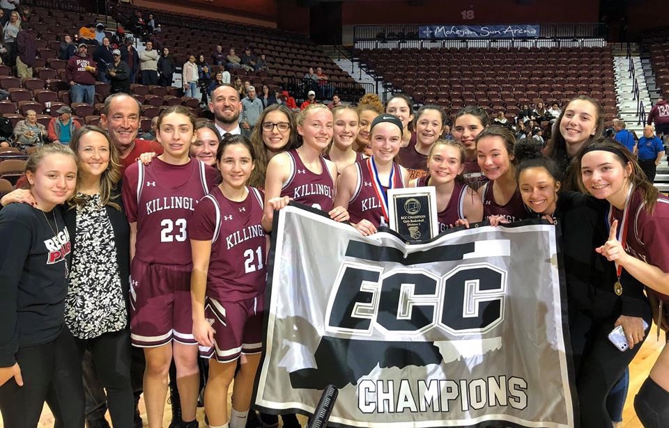 ClassactKhs's tweet image. Congratulations to our girls basketball team for defeating Putnam 55-49, winning the ECC championship at Mohegan tonight! 🏀🎉 #Killingly #KillinglyProud  #ClassAct #GirlsBasketball #ECC
