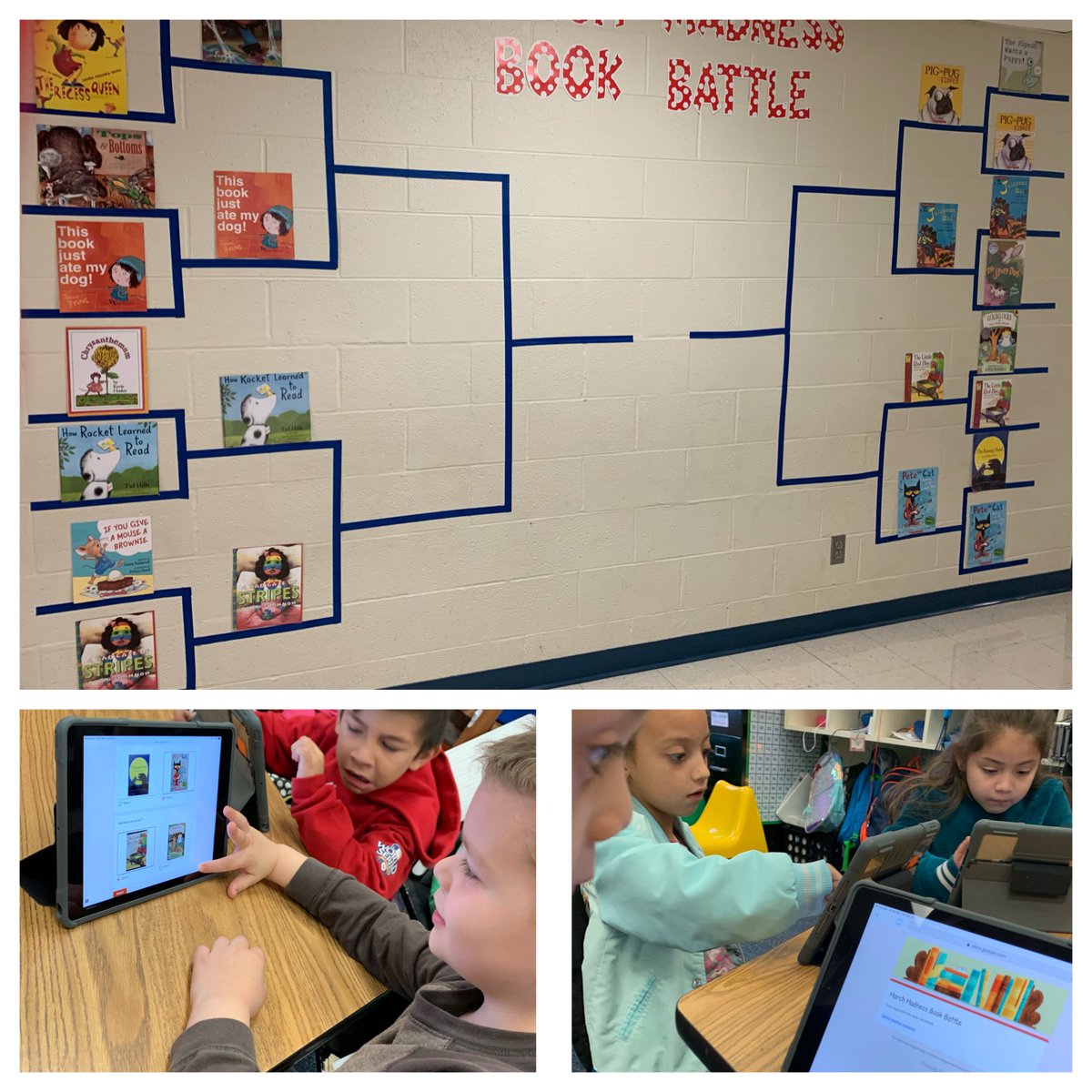 It’s going down! March Madness Book Battle kindergarten style.  Will your favorite book win?              Thanks <a href="/quarles75/">Stephanie Quarles</a> for setting up our voting.