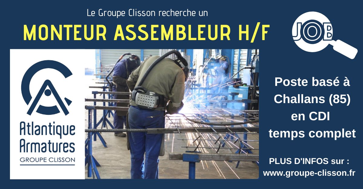 groupeclisson's tweet photo. Atlantique Armatures recherche un(e) monteur/assembleur H/F sur Challans (85) - équipe fixe après-midi (12h15 – 20h15) en CDI - temps plein - débutant accepté; Plus d'infos sur : https://t.co/GQFtPrBhtP https://t.co/0F33zOCFby
