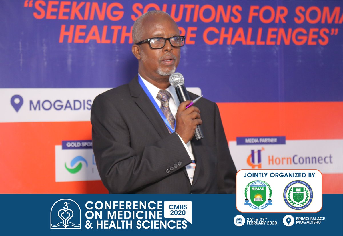 JamhuriyaUniv's tweet image. Eng. Mohamud Mohamed Alasso, Chairman of #CMHS2020 is on the stage, welcoming and appreciating for the guests who sacrificed their time and office duties to come to the conference. “Thank you for the long travels”. He added.