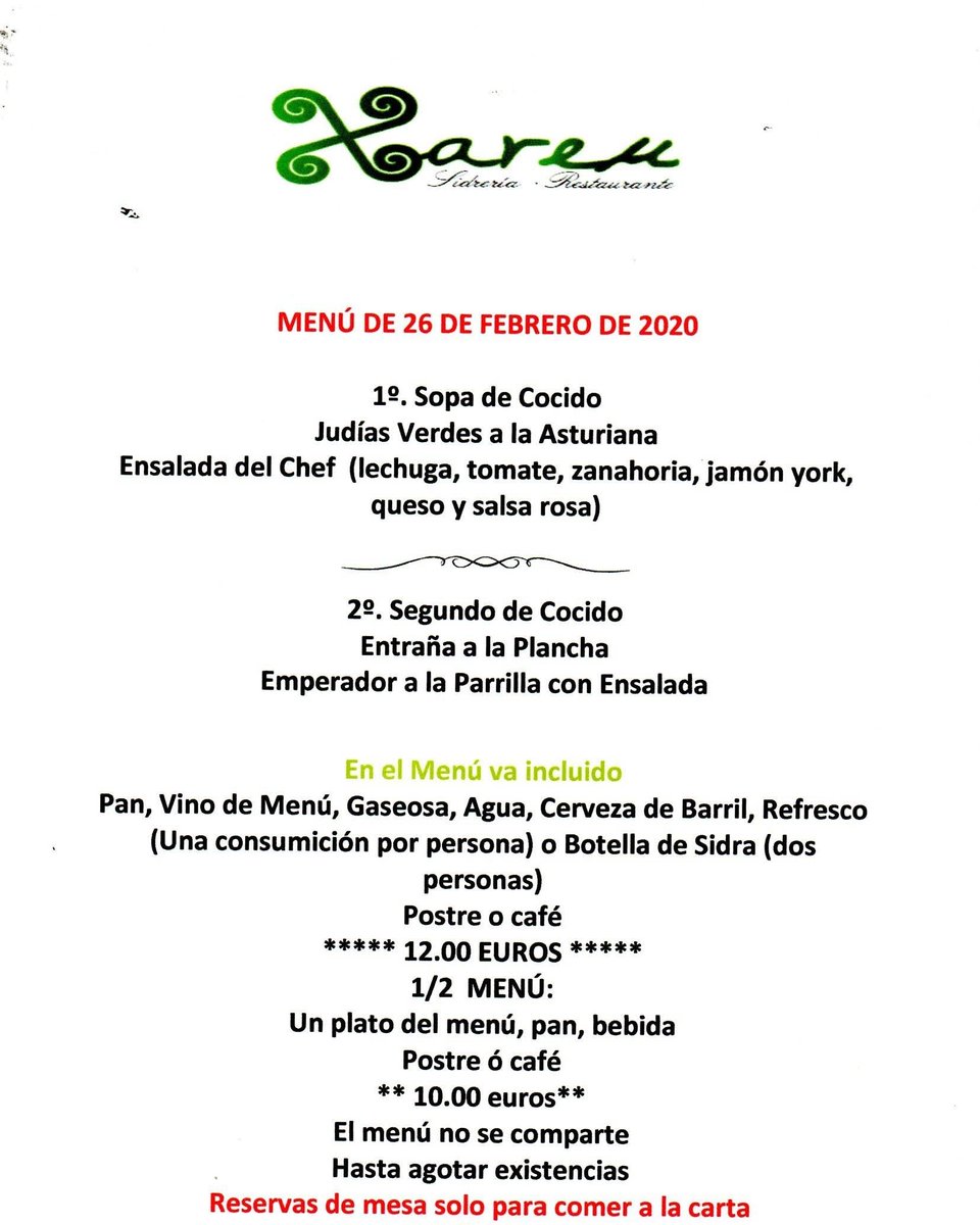 SidreriaXareu's tweet photo. Buenos días Xareucitos #FelizMiercoles Vamos arriba #calentandofogones #enmarcha #menu #menudia #singluten #glutenfree #sidreriaxareu #paseodelacastellana23 #madrid #asturias https://t.co/XcqYiV0ayS