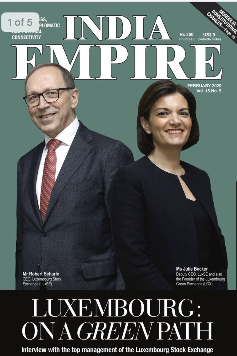 LUinNewDelhi's tweet photo. Read the interview of the CEO of the #Luxembourg #StockEchange @LuxembourgSE #LUxSE and the Founder of the first #GreenExchange #LGX in the world @JBeckerLuxSE in this month’s edition of the #India  Empire Magazine attending as well the @raisinadialogue https://t.co/QBFR5R5c2U https://t.co/6YjjRRwpWP