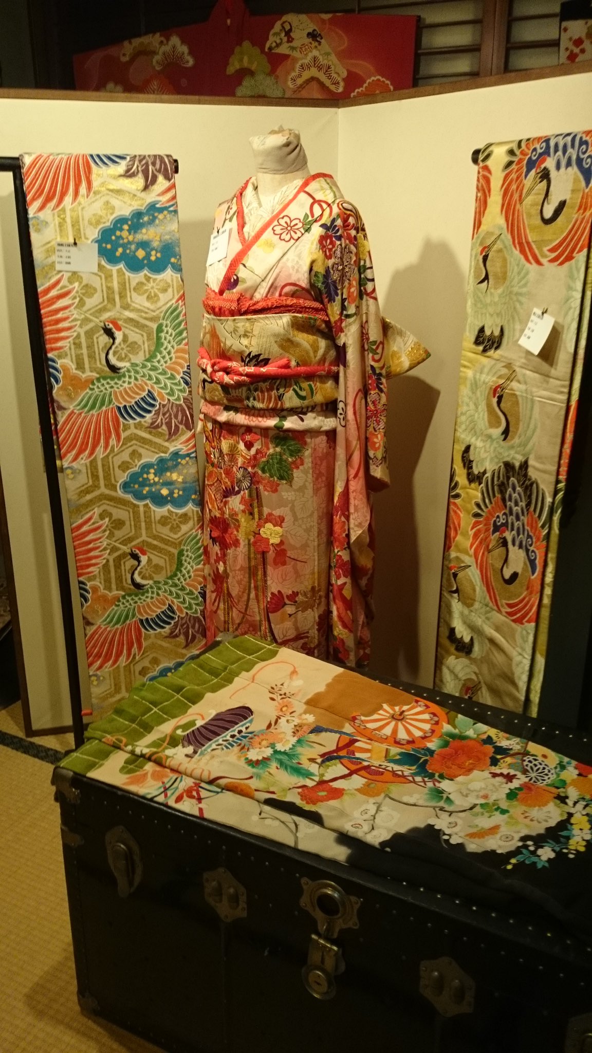 和装 着物 名古屋帯 オレンジ 緑 黄色 多色 着物・浴衣