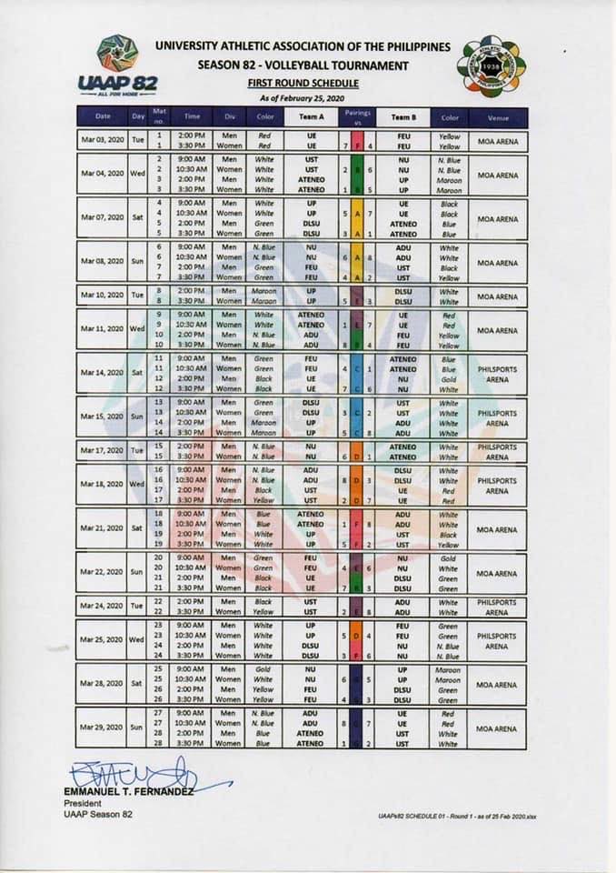 James_TheGUIDON's tweet image. JUST IN: The UAAP releases the new revised schedule that includes a fourth game day per week.
The Blue and Lady Eagles will play UP on March 4, Wednesday at the MOA Arena to start Season 82.
#UAAPVolleyball