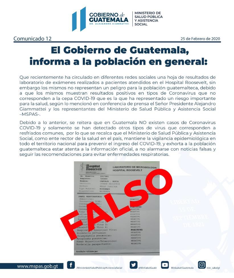 El Gobierno de Guatemala informa a la población en general: 

#MSPAS