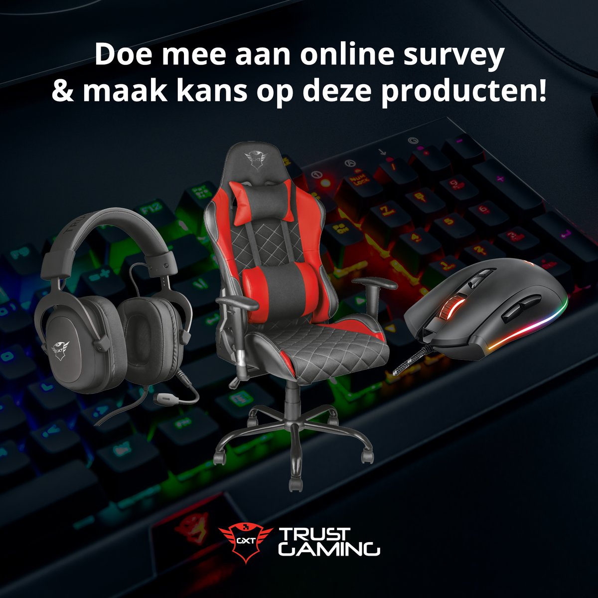 Voor al onze Nederlandse volgers! 🇳🇱

Doe mee aan onze Enquête en maak kans op onderstaande prijzen!🏆

⏰Kost maar 5 minuutjes!

Bit.ly/Trust_Gaming
