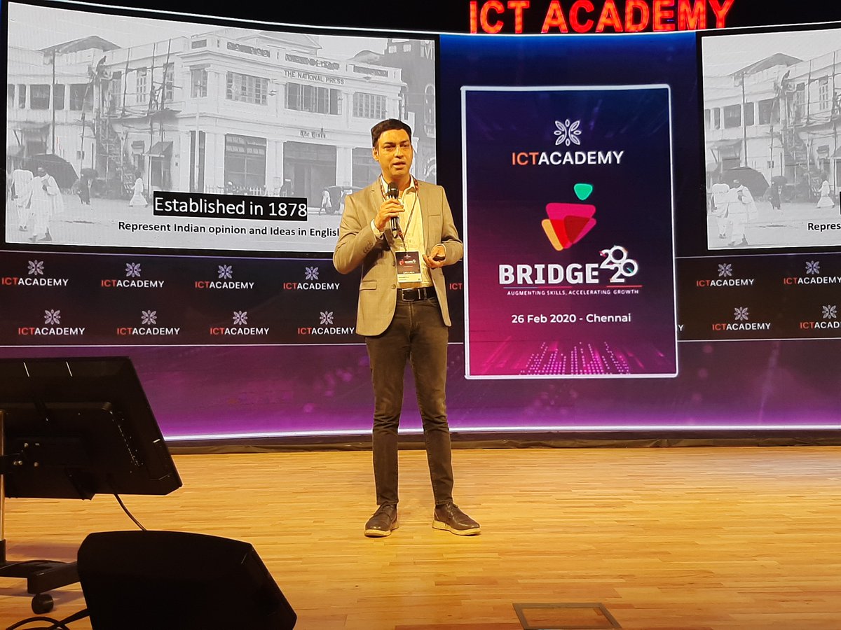 ictacademyindia's tweet photo. "Media should transform to a position of becoming the part of solutions from reporting issues", says Navaneeth LV, Chief Executive Officer, #TheHindu Group during 45th Edition of ICT Academy Bridge 2020, #IITM Research Park, Chennai
#ictacademyindia #bridge45 #ictacademybridge https://t.co/F9YtJjW6KW