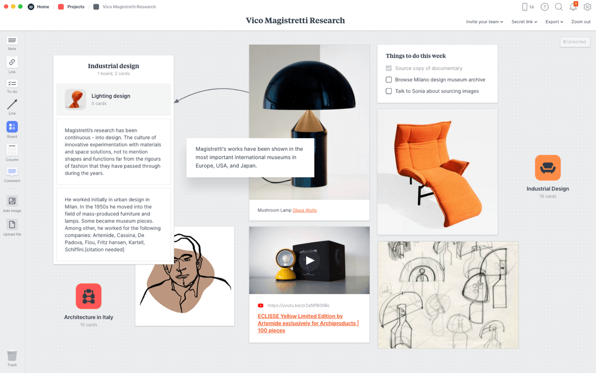 💎 J'adore cet outil 
🦄 Milanote vous permet d'organiser vos projets, vos idées et vos trouvailles sous forme de tableaux visuels