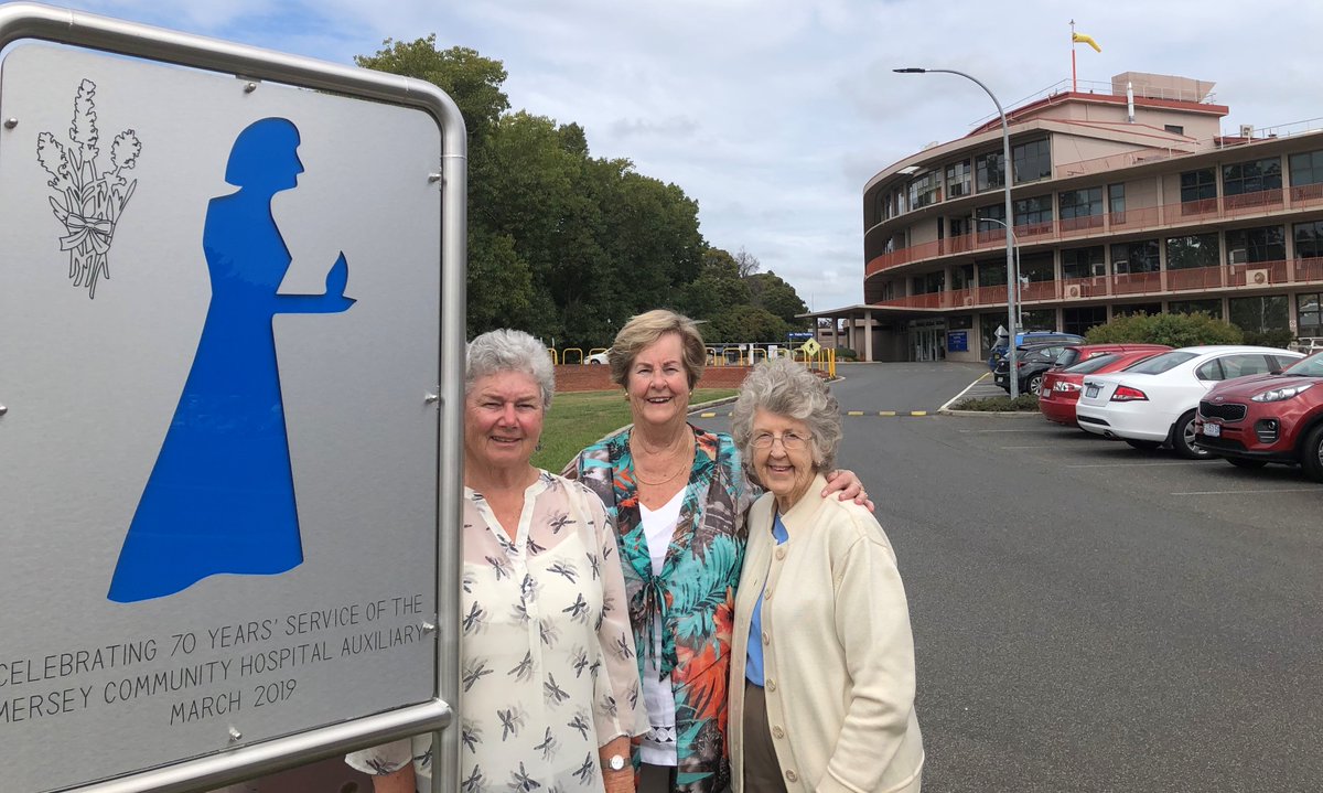Patients and visitors to Mersey Community Hospital will notice a striking new sign as they enter the car park. The sign, an eye-catching nurse figure which reflects in bright blue, has been installed by the hospital auxiliary to celebrate their 70th anniversary.