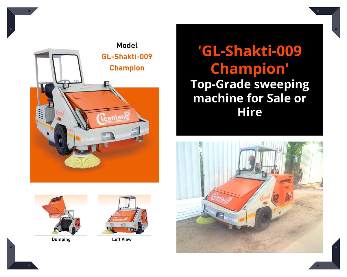 cleanlandindia's tweet photo. 'GL-Shakti-009 Champion' Top-Grade sweeping machine for Sale or Hire
๐ CALL US TODAY For RENTAL Anywhere in INDIA.
โ 079-48900 236
๐ฒ +91-8154 002326
๐ฉ rentals@cleanland.co.in
๐ https://t.co/c93YxaGgQa
#Cleanland #roadsweepingmachine #roadcleaner #roadsweeper https://t.co/ZA7ueARpnR