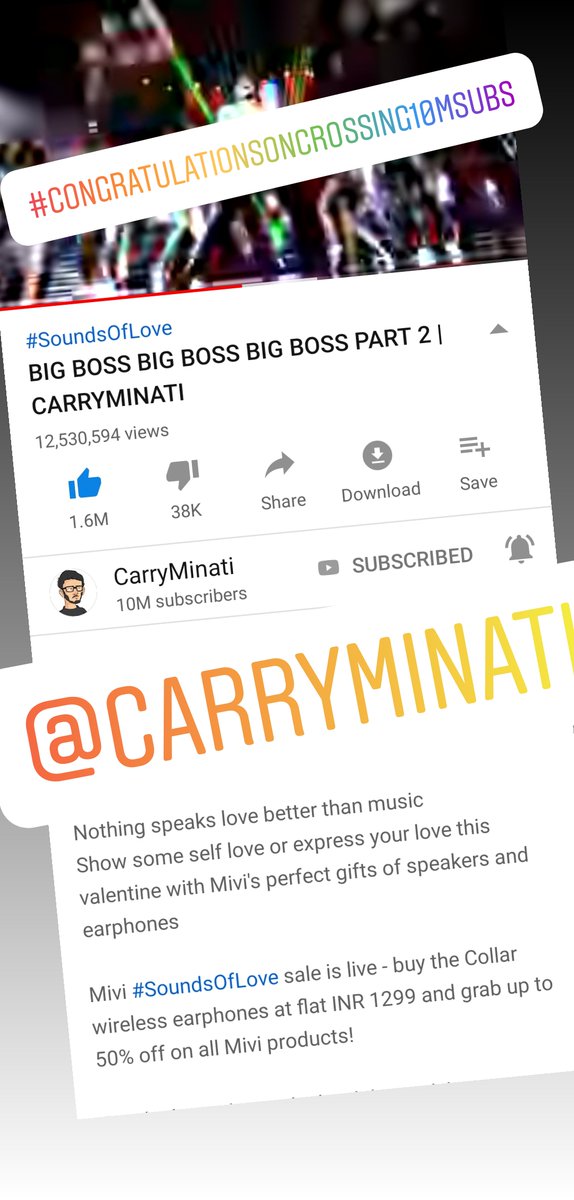 RahulRajput2001's tweet photo. Congratulations @CarryMinati on crossing 10M subs on your YouTube channel...... https://t.co/V4GXSOVv7w