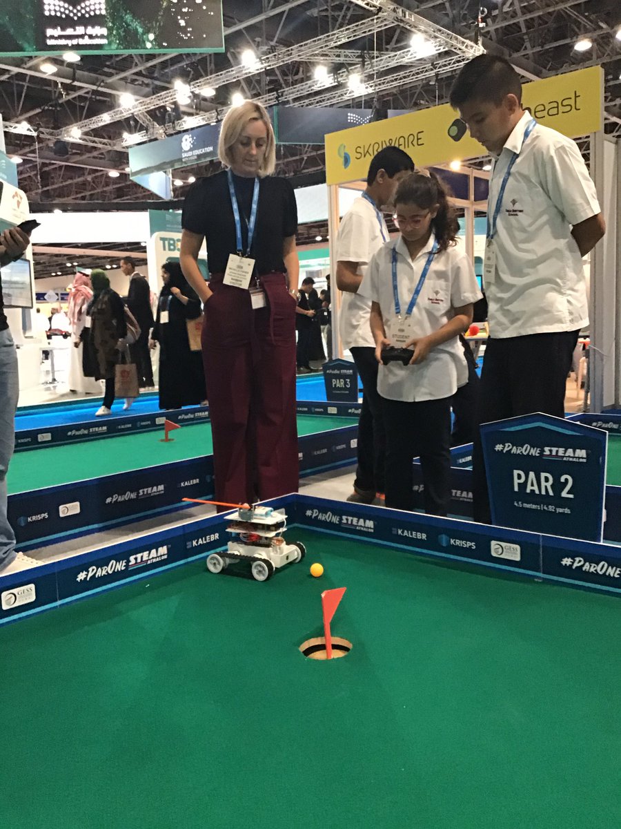 DBS_STEAM's tweet photo. It was super exciting to have our new #Golfbot team @GESSeducation yesterday to trial out the #ParOne course for our next #STEAMathalon with #kalebr Even more exciting as they had a teacher competition! Competitive spirit #BeginsatDBS @DubaiBritishSch https://t.co/ZZLmQVdhMI