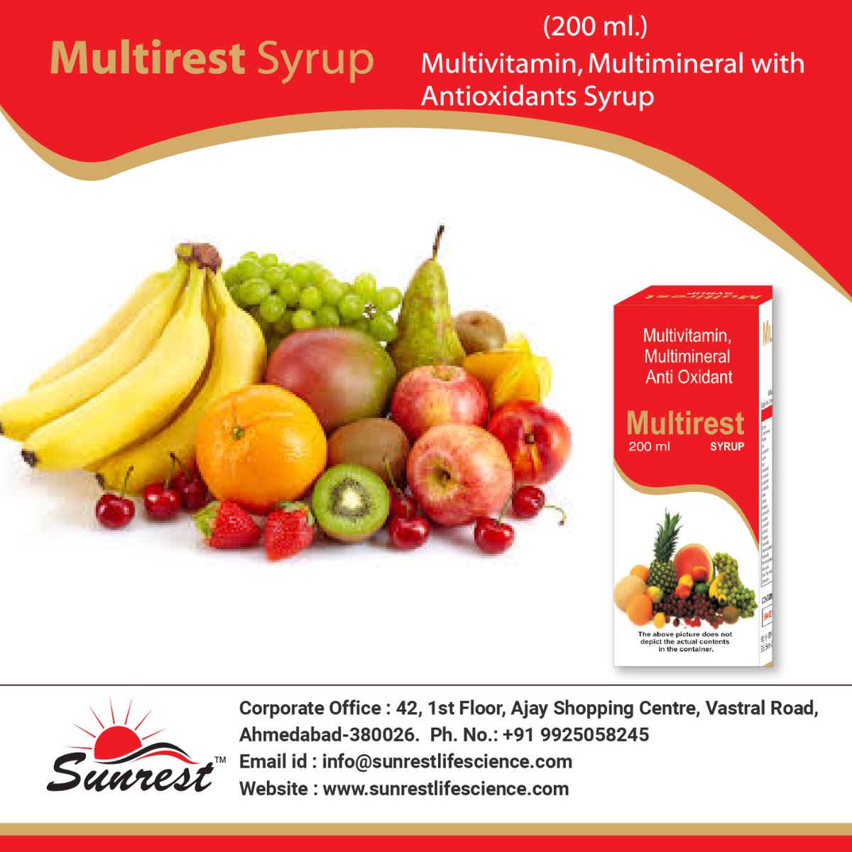 SunrestL's tweet photo. Multirest Syrup. (200 ml.)
Multivitamin &amp; Multimineral, Antioxidants Syrup.

If you want to get more information about This Product benefits, side effects and reviews
Call now: +919925058243 / 9925058245

contact: +919925058243 / 9925058245

#Sunrest #lifescience #challenging https://t.co/k3hnrFUnhk