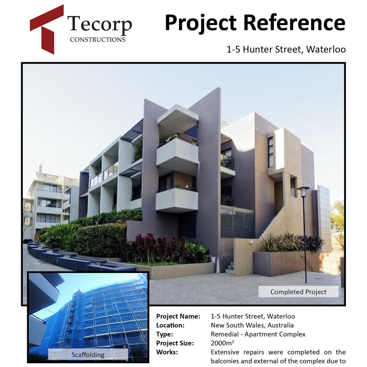 TecorpC's tweet photo. CASE STUDY | Hunter Street, Waterloo

Waterloo had extensive issues with cracks in concreting, water leaks throughout the occupied apartments and inadequate pipes - See what Tecorp achieved: https://t.co/TXOUCd2eDK
#tecorp #construction #remedial #apartments #residential #strata https://t.co/qHNvKEEdyn
