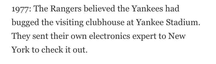 1977, Yankees. Accused of bugging the coding clubhouse at Yankee Stadium.  https://www.sun-sentinel.com/news/fl-xpm-2004-06-13-0406130107-story.html