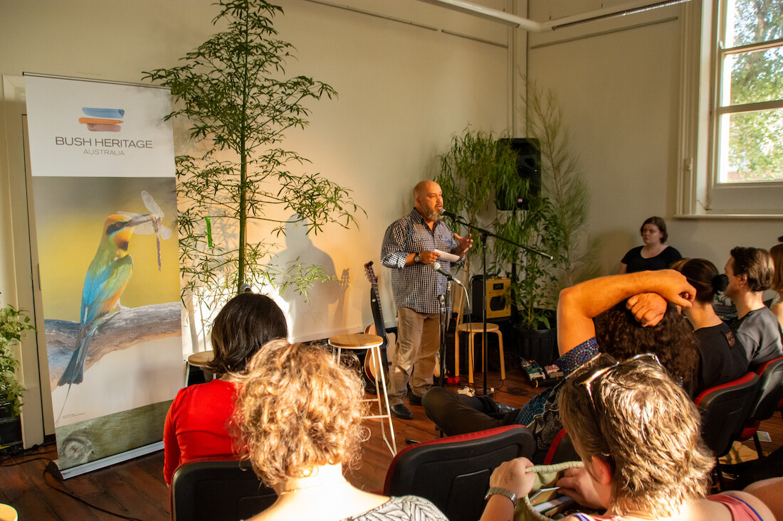 BushHeritageAus's tweet photo. Recently we brough the bush to the 'burbs with our new live storytelling event series #BushNights in Brunswick, Melbourne 🌱✨
The theme was #water 💧 and our four storytellers + musical guests told thoughtful, provoking tales.
Photos by Katelyn Reynolds 1/2 https://t.co/wC36nQxYwV