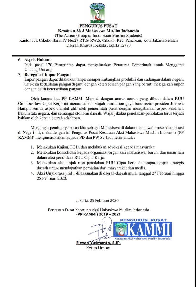 KAMMIPusat's tweet photo. Pernyataan Sikap dan Seruan Aksi Nasional #TolakOmnibusLaw kepada seluruh Pengurus Wilayah dan Pengurus Daerah KAMMI Se-Indonesia https://t.co/xYhq4ZImaz